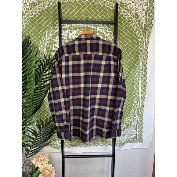 Carhartt Relaxed Fit Plaid Flannel Shirt Navy Maroon Tan Men's Size L - Picture 4 of 5